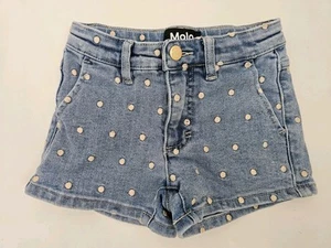 Molo Girls Kids Size 6 Denim Jean Shorts Embroidered Polka Dots Adjustable - Picture 1 of 6