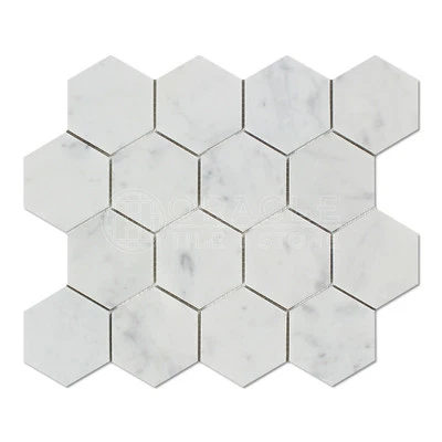 Carrara White Italian (Bianco Carrara) Marble 3 inch Hexagon Mosaic Tile - Image 1 of 2