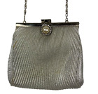 Vintage Pearl Snap Purse Bag Crossbody Shoulder Chain Or Clutch Silver Sheen