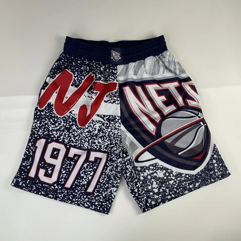 New Jersey Nets Shorts Small Blue Gray Mens Jumbotron Mitchell & Ness Basketball Cover