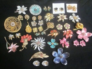 DE COLECCIÓN ESMALTE ESTRÁS FLOR BROCHE PENDIENTES CONJUNTO JOYERÍA LOTE FINO STARBURST - Imagen 1 de 24