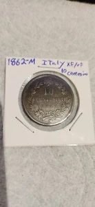 Italy 10 Centesimi 1862-M Fine Copper Coin - Vittorio Emanuele II - Picture 1 of 3