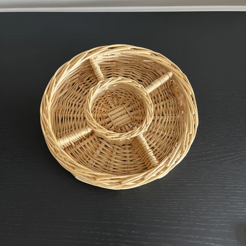 8” Diameter Circular Divided Serving Storage Basket Tray - 5 Compartments Cover