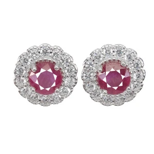 925 Sterling Silver Earrings Round Ruby 5mm Simulated Cz Gemstone Jewelry - Picture 1 of 10