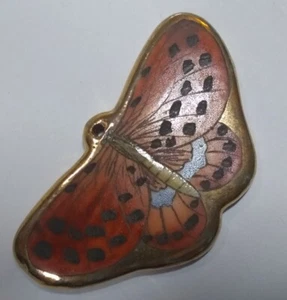 Vintage ALTES Porzellan - großer handbemalter Schmetterling Anhänger orange goldfarben - Bild 1 von 8
