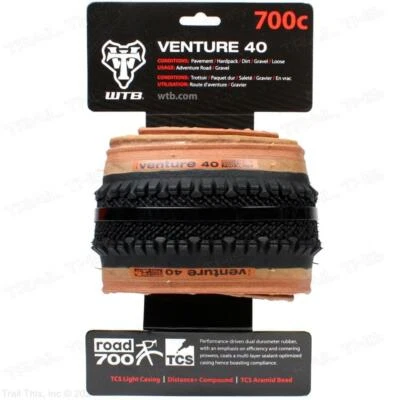 WTB Venture 40 x 700c TCS Tubeless Bicycle Light Fast Rolling Tire MTB Black Tan - Image 1 of 3