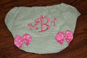 B4- "MTB" Green & White Striped Diaper Cover Size 1 - Bild 1 von 4