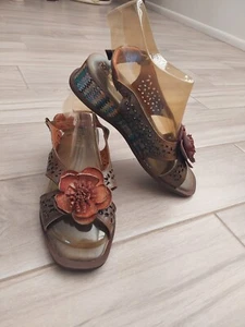Spring Step L'Artiste SUZIETTA Brown Sling Back Low Wedge Sandal. Size 40 - Picture 1 of 9