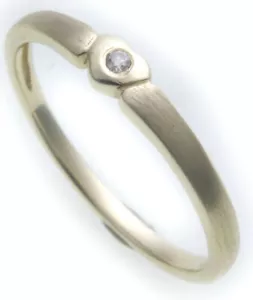 Damen Ring Herz Brillant 0,01 ct echt Gold 585 teilmatt 14kt Diamant Gelbgold SI - Bild 1 von 2