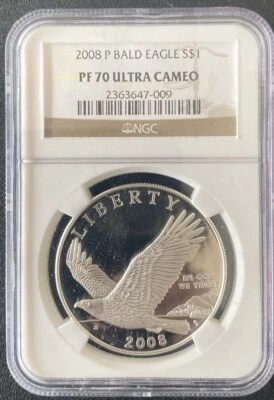 2008 P Bald Eagle Commerative Silver Dollar NGC PF 70 Ultra Cameo - Image 1 of 3