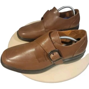 Dr Comfort Leader Mens 11 W Brown Leather Monk Strap Buckle Loafer Shoes NICE - Picture 1 of 14