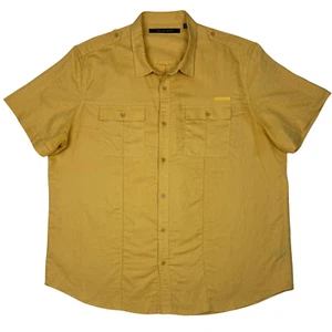 Sean John Shirt Mens Linen Blend Button Up Pockets Pleats 3XL Yellow Classic - Picture 1 of 8