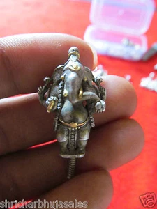 World Most Rare Pure Silver With Gold Work Standing Ganesh Tribal God Ganesha - Picture 1 of 1