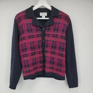 Womens Rena Rowan For Saville Petite Size PM Lambswool Button Sweater Pink Black - Picture 1 of 5