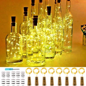 Wine Bottle Lights with Cork, 20 LED 8 Pack Battery Operated Cork Fairy String L - Picture 1 of 12