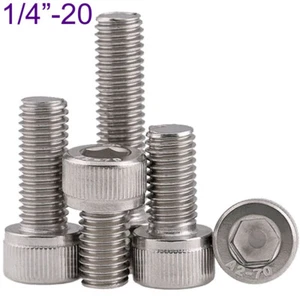 1/4"-20 UNC A2 Stainless Steel Hex Socket Cap Head Screws Allen Key Bolts Coarse - Picture 1 of 12