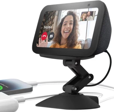 DIANVES Adjustable Height Stand for Echo Show 5 (3rd gen) with USB-C and Charging Por...