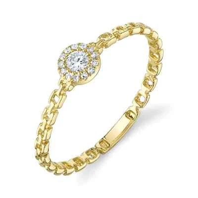 Anillo de cóctel de oro amarillo de 14 quilates con eslabones de diamantes natural de corte redondo de 0,10 quilates solitario Foto 1 de 2