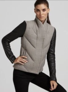 Helmut Lang Strata Steppjacke Wolle und Lederärmel grau schwarz P XS - Bild 1 von 3