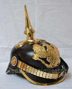 Leather Armor Spike Helmet GERMAN Pickel haube Prussian Helmet WW1 Costume - Picture 1 of 4