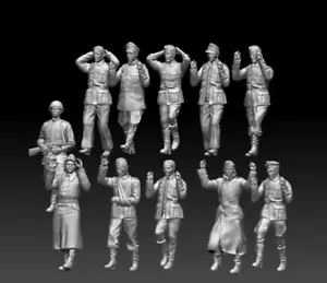 WwII German Prisoners Soldiers 11 Figures 1/35 Scale Models Kits Resin Printed - Photo 1/5