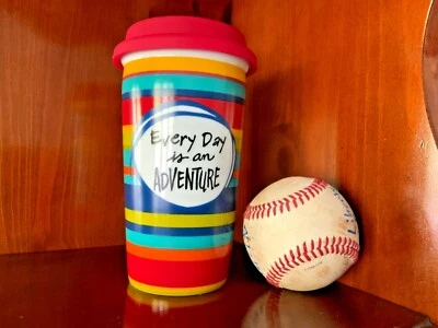 全新 Pier1 进口陶瓷咖啡杯玻璃杯条纹马克杯 Every Day is Adventure — 第 1/4 张图片