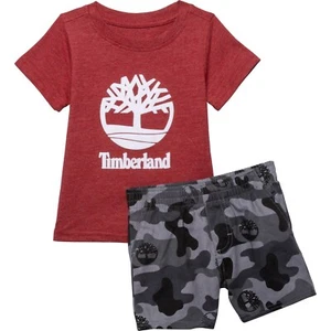 Timberland T-Shirt Shorts Set Toddler Baby Boys 2-piece Set Size 12M 18M 24M Red - Picture 1 of 2