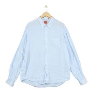 Hugo Boss Linen Shirt Mens Size XL Blue Regular Fit Summer - Picture 1 of 15