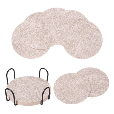 6Pcs Drink Coasters with Holder, 4"x4" Dual Sided Round Coasters, Pink Foto 1 de 4