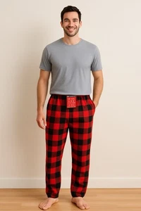 Pantalones de pijama de vellón a cuadros búfalo rojo y negro talla M de Wondershop - Imagen 1 de 6