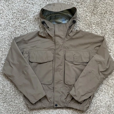 Simms Gore-Tex Brown Wading Fishing Jacket Men’s Size Large Waterproof Hood RARE - Image 1 of 4