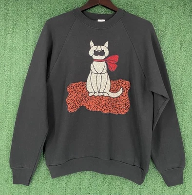Vintage 90’s Cat Kitten Embroidered Sewn Handmade Sweatshirt Women’s Size Large - Image 1 of 4