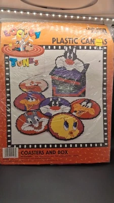 Vintage 1997 Looney Tunes Coasters & Box Leisure Arts Plastic Canvas Yarn Craft - Image 1 of 4