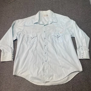 Vintage Sears Roebucks Pearl Snap Western Shirt Mens XXL 70s Ranching Blue - Picture 1 of 10