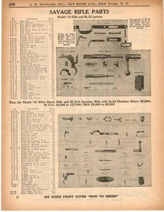 1937 Print Ad of Savage Model 19 M/23A M/19 M/22 NRA Match Rifle Parts List - Bild 1 von 2