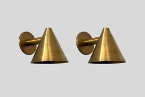 Pair of Mid Century Cone Shape Antique Raw Brass Finish - Italian Wall Light Sco - Picture 1 of 7