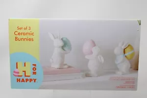 Set Of Three Ceramic Easter Bunnies Table Decorations Blue Pink Yellow Egg - Picture 1 of 2