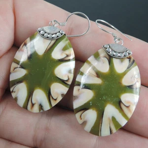 Pendientes ovalados de plata esterlina 925 verde oliva carcasa natural joyería, SSE-05 - Imagen 1 de 6