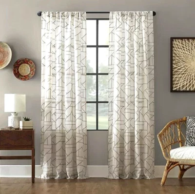 1 Par 50 x 63 Archaeo Rompecabezas Bordado Mezcla de Lino Paneles Cortina Gris Foto 1 de 4