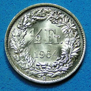 Switzerland 1/2 Franc .835 Silver Coin 1964 Lustrous Choice BU, Combined S/H - Picture 1 of 2