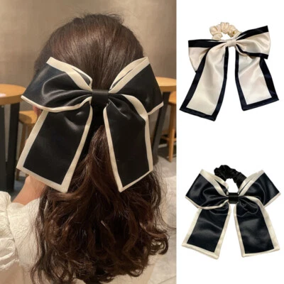 Scrunchie Scarf Hair Bow Ponytail Oversize Elastic Boho Hairband Rope Ribbon Tie - Image 1 of 4
