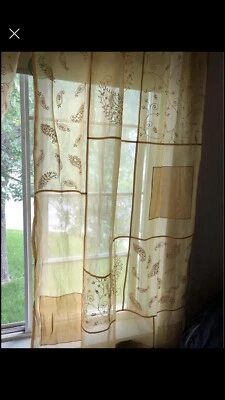 2 Curtain Panels Pottery Barn Shear Gold Color Cotton - Image 1 of 4