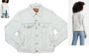 Levis Button Front Floral Embroidered Back Denim Trucker Jacket S NWT Nouveau - Picture 1 of 1