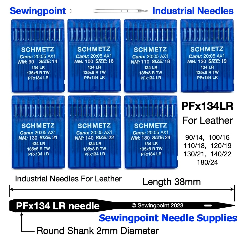 Schmetz PFx134LR Industrial Sewing Machine Needles for Leather 134LR 135x8