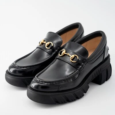 Talla 40.5G - Mocasines Gucci Horsebit Plataforma Suela Cuero Negro Foto 1 de 4