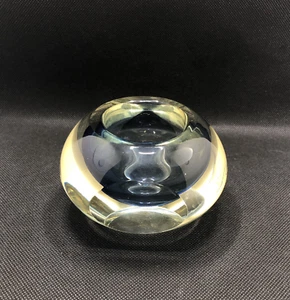 Vtg Murano or Fifth Ave Sommerso Votive Holder Faceted Round MCM Blue 4.5” - Picture 1 of 14