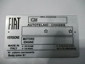 Schild Typenschild IGM fiat 124 131 130 850 238 s100 s82 blanko - Picture 1 of 1