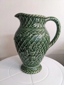 Vintage Green Pitcher/basket weave design by Rose Garden made In Portugal - Picture 1 of 7