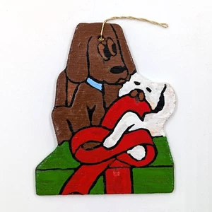 Handbemalt 3 Zoll Holz Katze und Hund Auspacken Geschenk Weihnachtsschmuck - Bild 1 von 4