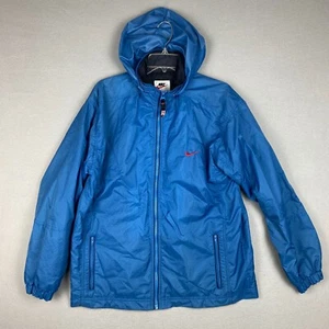 Vintage Nike Boys XL (16-18) Hooded Zip Windbreaker Rain Jacket Blue White Tag - Picture 1 of 8